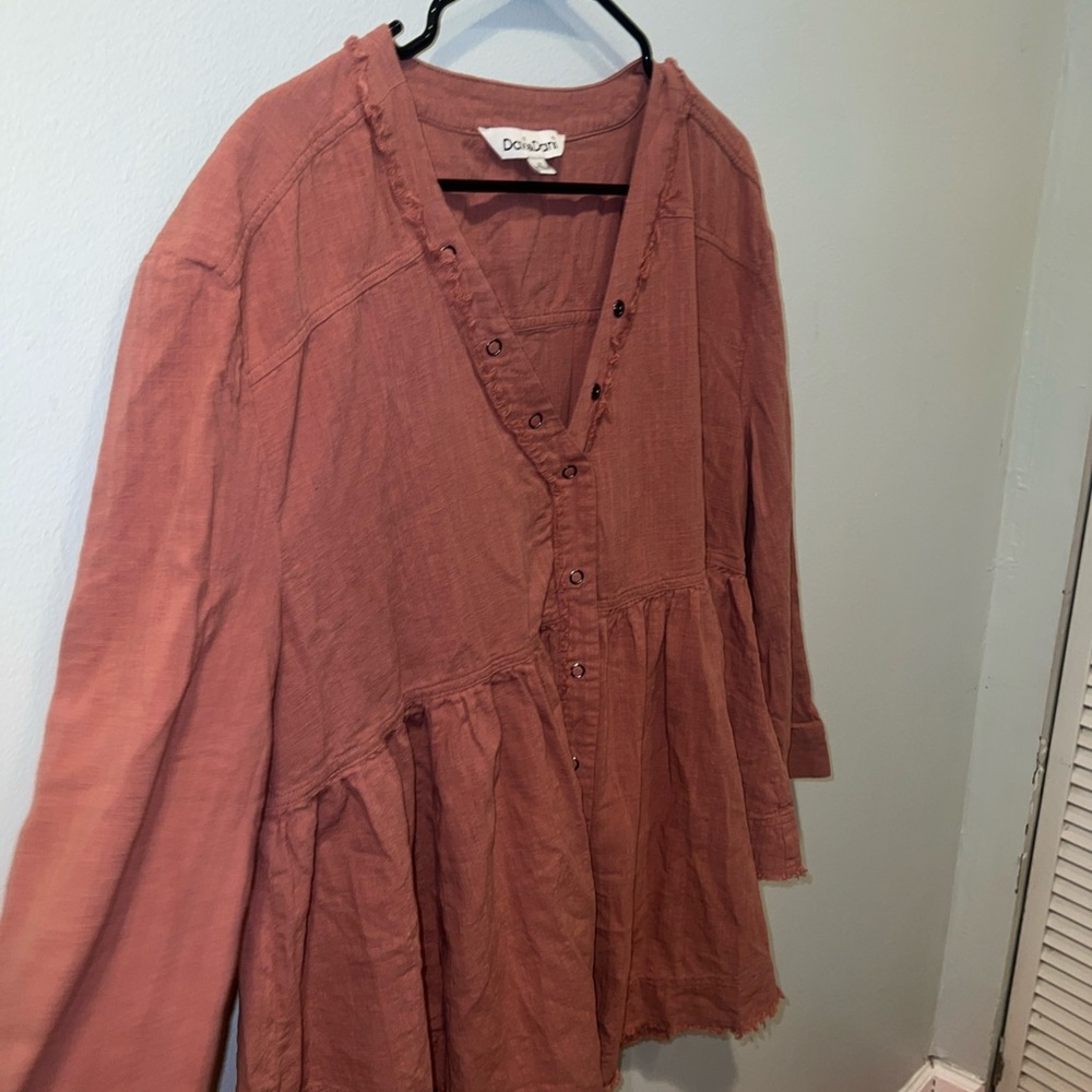 Davi&Dani Mauve Size M Cotton bohemian Button Down Top - Picture 3 of 9
